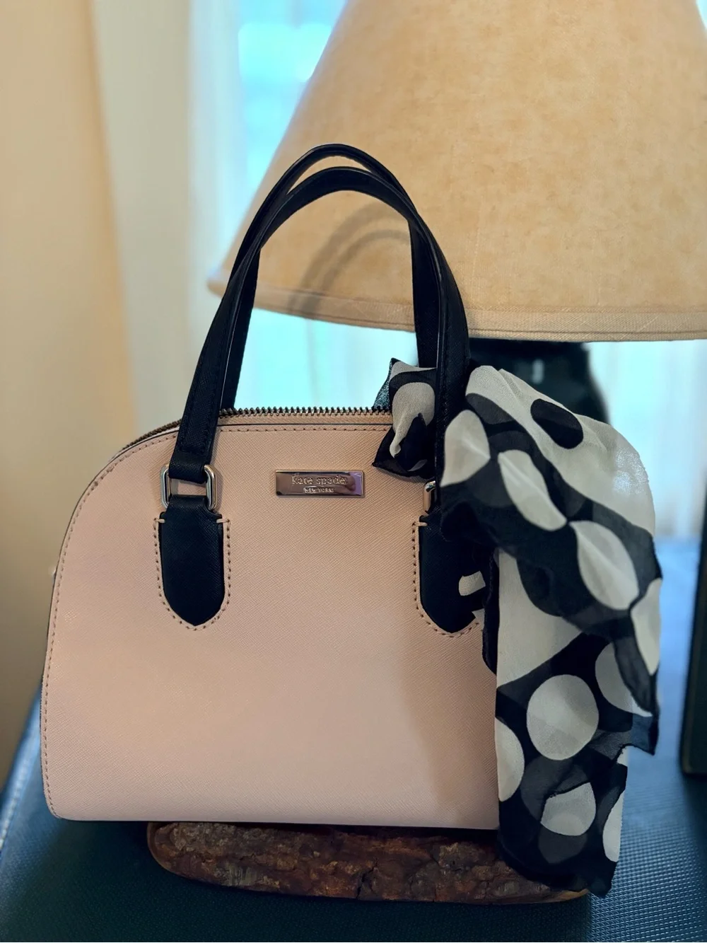 kate spade Pink and Black Dome Satchel with Scarf Accent